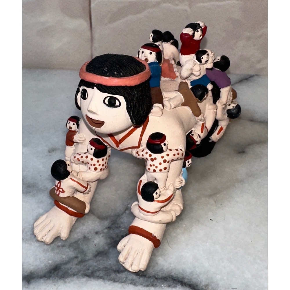 Vintage Pueblo Storyteller Pottery Figure Crawling with Children Southwest Art